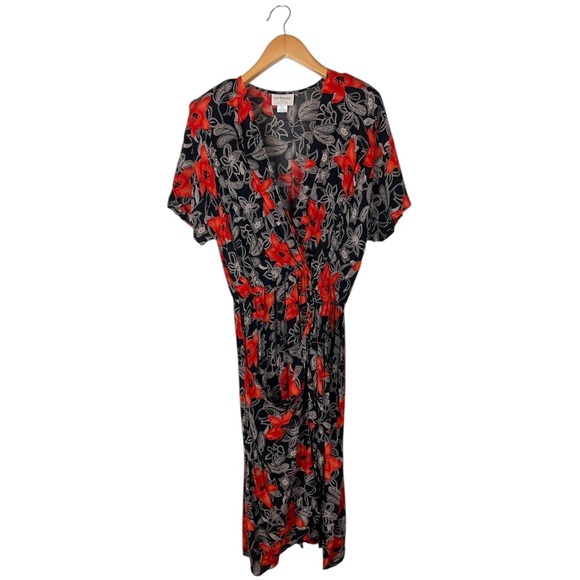 Vintage Von Bramlett Faux Wrap Maxi Dress Short Sleeves Elastic Waist Size 13/14 - Picture 1 of 9